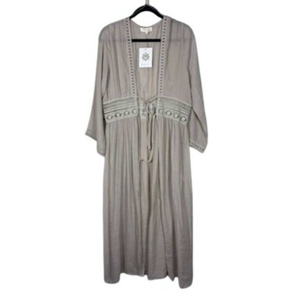 Rebellion Again Gauzy Sheer Maxi Kimono Duster Cardigan Large Embroidered Boho